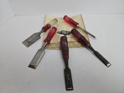 Set of 5 Assorted Chisels with Bag Some Miller Falls All Good Quality See Pics