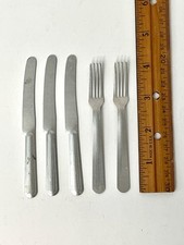 Vintage Children s Pretend Play Aluminum Utensils 3 Knives 2 Forks Kids Kitchen