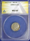 1955-S ROOSEVELT DIME ANACS MS65 TONED (2632366)