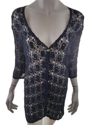 AVANT GARDE Damen Strick-Tunika Gr. M Marineblau Acryl 100% Kurzer Ärmel