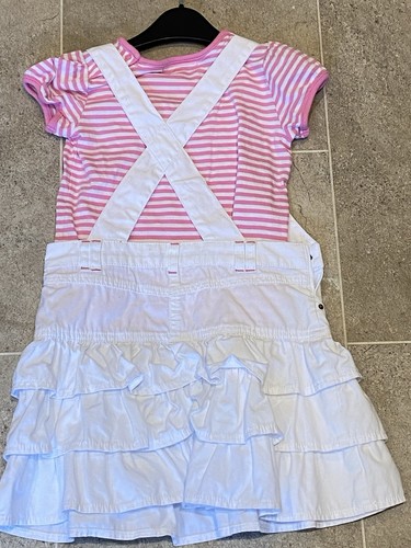 M&S Mini Limited Girls White Pinafore /Dungaree White Dress Set Age 3-4yrs - Picture 2 of 9