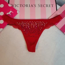 VTG VS PINK Lace Back Low Rise Cotton Bling Thong Panty Size M