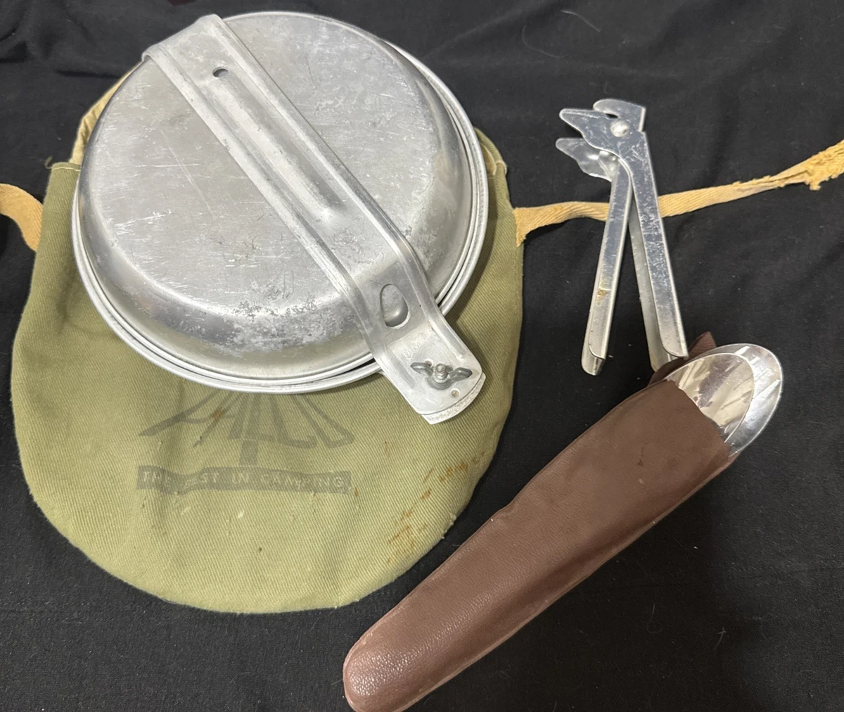 バーベキュー・調理用品 VINTAGE PALCO ALUMINUM MESS KIT Vintage PALCO Pure Aluminum 5 Piece Nested Camping Cook Mess Kit