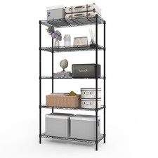 5-Tier Iron Display Rack: Adjustable Shelf/Feet Glossy Black Powder-Coated
