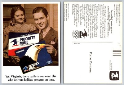 1991 USPS Priority Express Mail Christmas Holiday Virginia Postcard