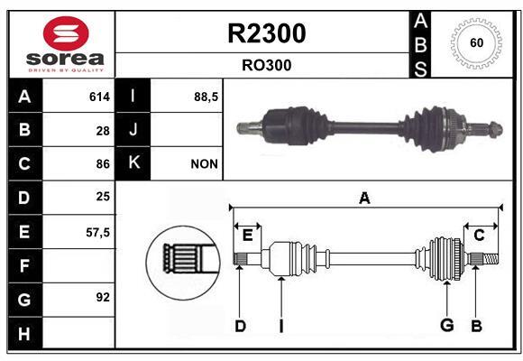 Arbre de transmission SNRA R2300 longitudinal pour berlines et utilitaires légers
