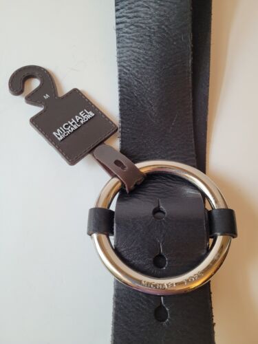 Michael Kors Womens Belt Black Leather Silver Tone Buckle NWT Sz M 41" MSRP: $58 - Picture 2 of 6