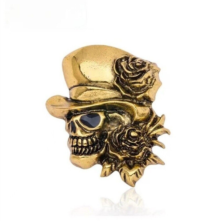 2 * Pcs Golden Skull Brooch Pin Gift Women Dress Hat Decor