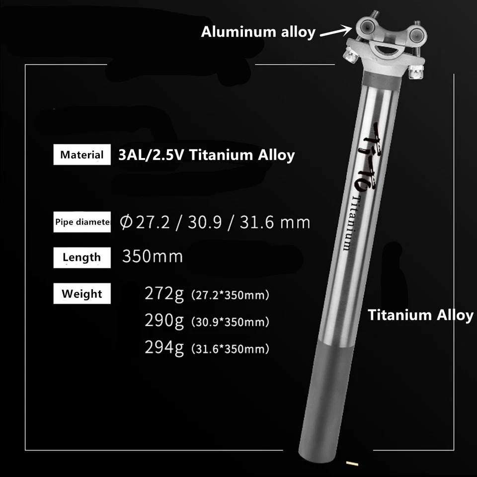 27.2 31.6mm Titanium Seatpost MTB Road Bicycle Bike Ti Seat Post 350 400mm - Image 3 of 4