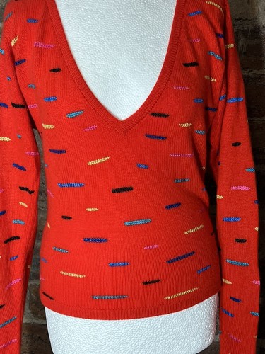 OVER THE RAINBOW RED/MULTI JUMPER HAND CRAFTED ON ISLE OF SKYE SIZE 8 - Picture 3 of 10