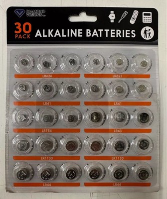 30pack 20 Diamond Visions Battery Solutions Alkaline Assorted Button Cell 