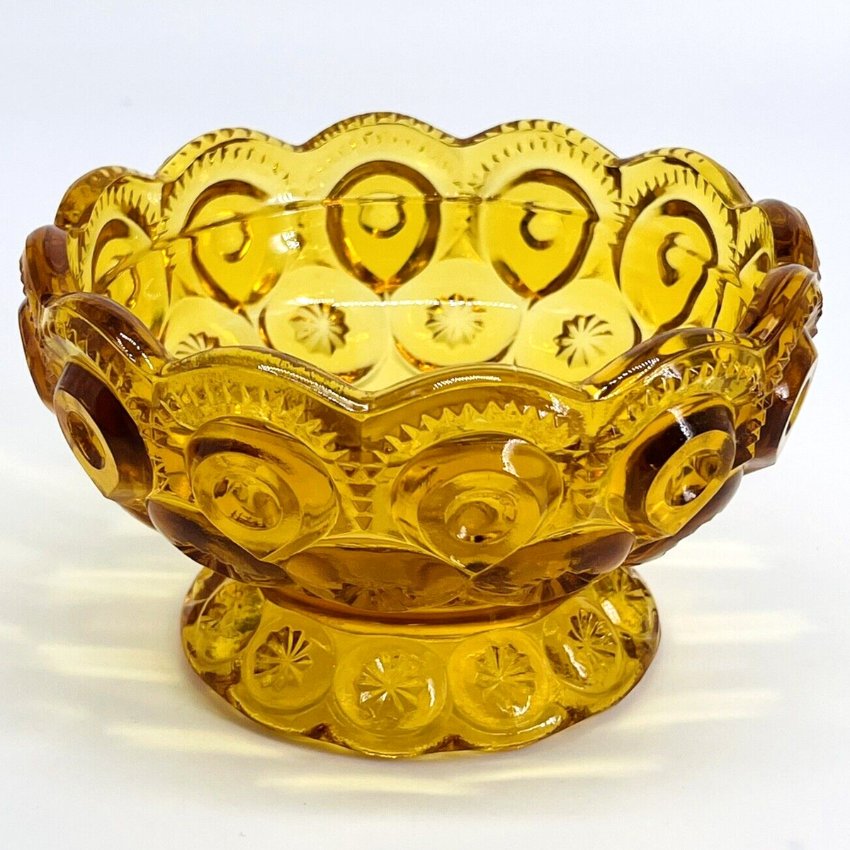 VINTAGE MCM L.E. SMITH AMBER MOON & STARS FAIRY GLASS LAMP BASE