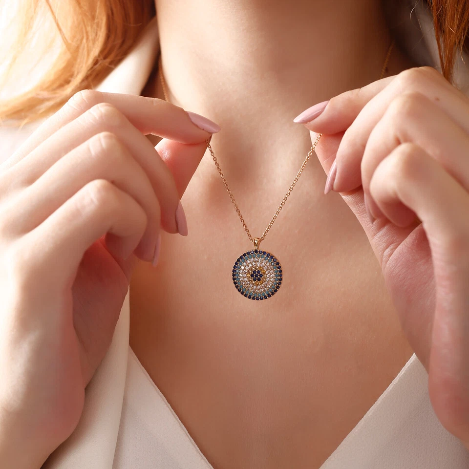 Collar Mal de Ojo Negro Oro 14k, Regalo de Navidad para Mujer, Collar Hecho a Mano Foto 2 de 4