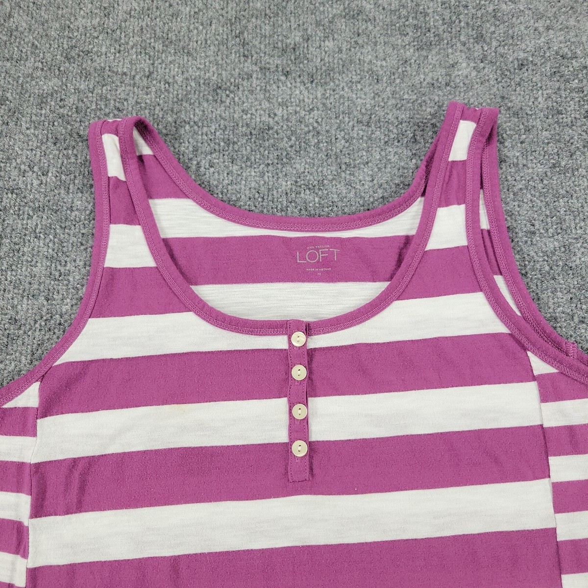 Ann Taylor Loft Tank Top Shirt Women Medium Purple Striped Round Neck  Sleeveless