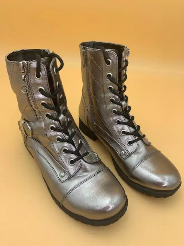 G by Guess Silvia Metallic Silver Combat Boots women s Shoe Size 6