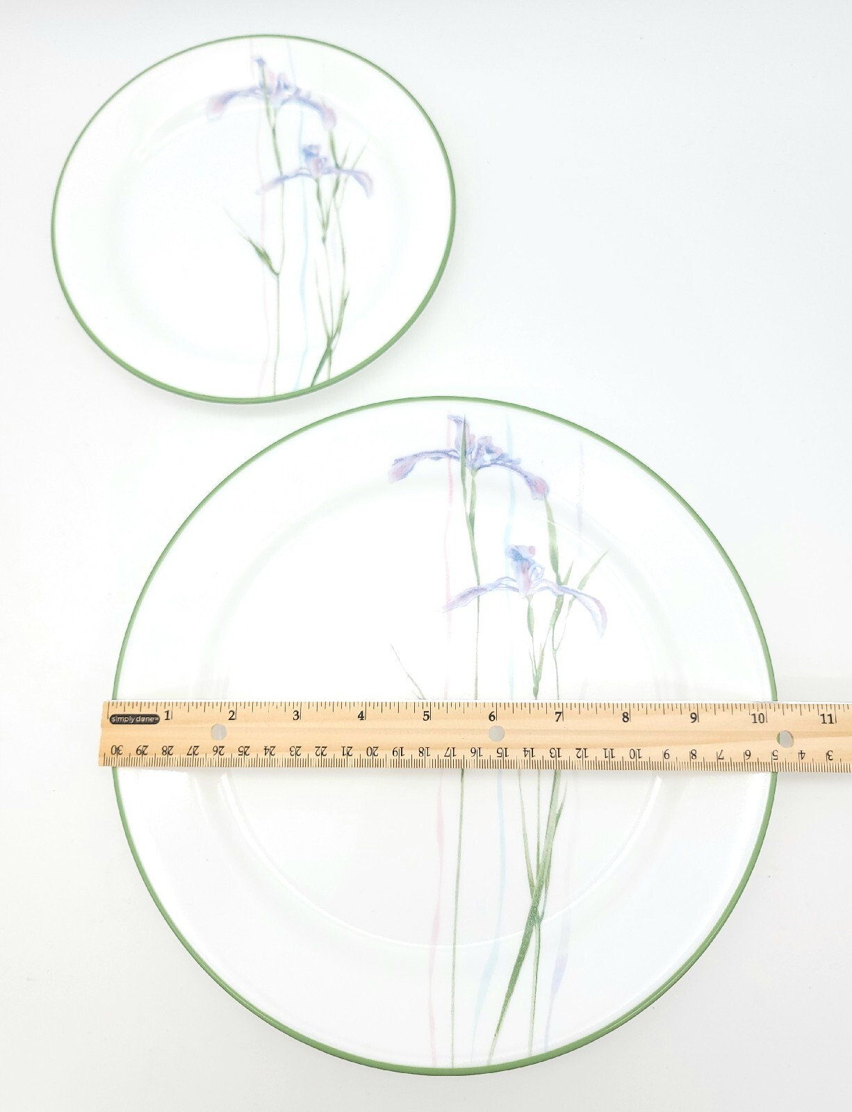 SET OF 2 Corelle Shadow Iris ONE Dinner Plate and ONE Salad Plate Green