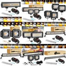 AUXBEAM 12" 20" 32" 42" 50" Strobe Amber White Led Light Bar 6 Modes Offroad SUV