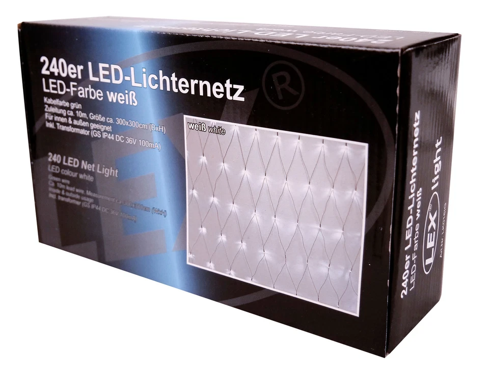 LED Lichternetz 3x3m - kaltweiß - Netz Beleuchtung außen innen - Kabel in grün - Bild 1 von 1