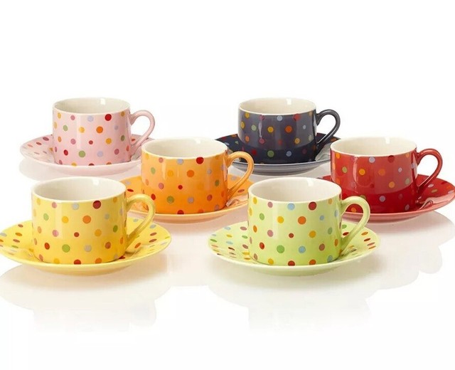 CIB CLASSIC Coffee & Tea Polka Dot 12 piece set matching 6 Cups 6