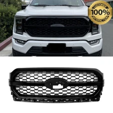 Fits 2021-2023 Ford F-150 F150 Platinum Gloss Black Front Bumper Grille Assembly