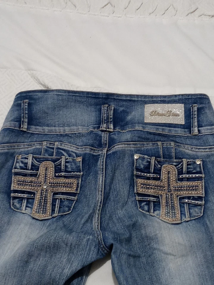 Diva Star Diseño Colombino Mujer Estrás Capris Azul Denim Elástico Talla 13 Foto 4 de 4