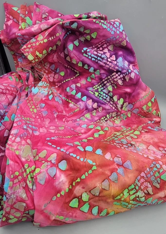 Fabric Batik Chevron Purples Pinks Greens Blues 60"x88" Hand Dyed Multicolored  - Image 3 of 4