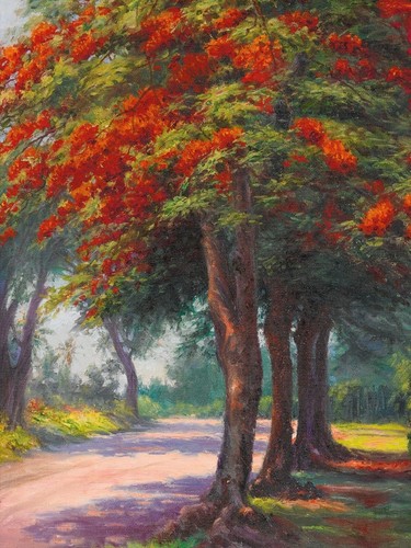 Jacaranda Tree 16 x 12 in Rolled Canvas Art Print | Antique Forest Landscape