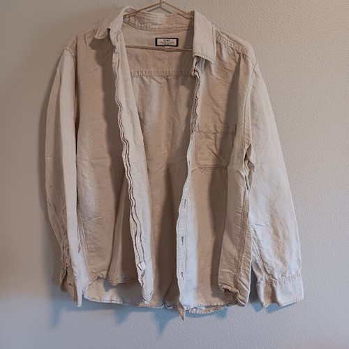 Old Navy Button Down Hemd Herren Große L Hellbraun Khaki Leinenmischung Tasche