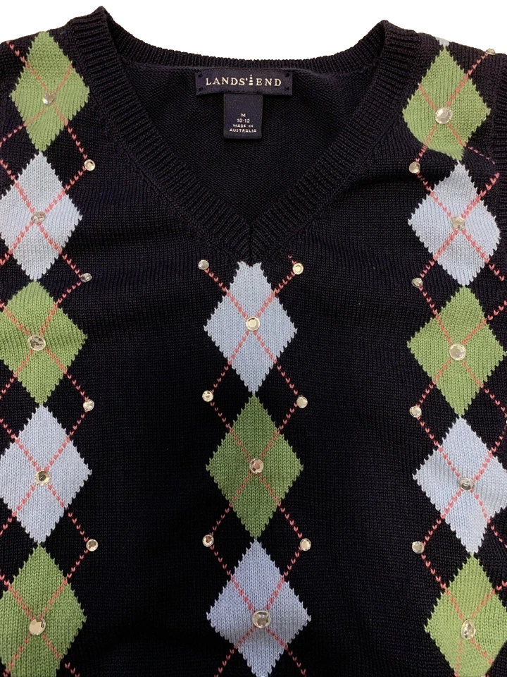 Lands' End Boys Medium 10/12 Sweater Vest Navy Blue V Neck Preppy Knit Pullover  - Image 2 of 4