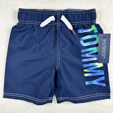 Kids Boys Tommy Hilfiger Trunks Logo Script Swim Shorts Navy Blazer SZ 6 4-7 