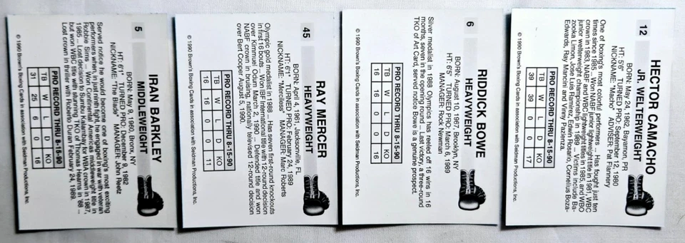 1990 Brown's Boxing Complete (72) Card Set Riddick Bowe & Hector Camacho Rookie - Image 3 of 3