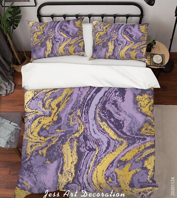 3D Purple Gold Texture Marble Quilt Cover Set Bedding Sets Pillowcases Queen
