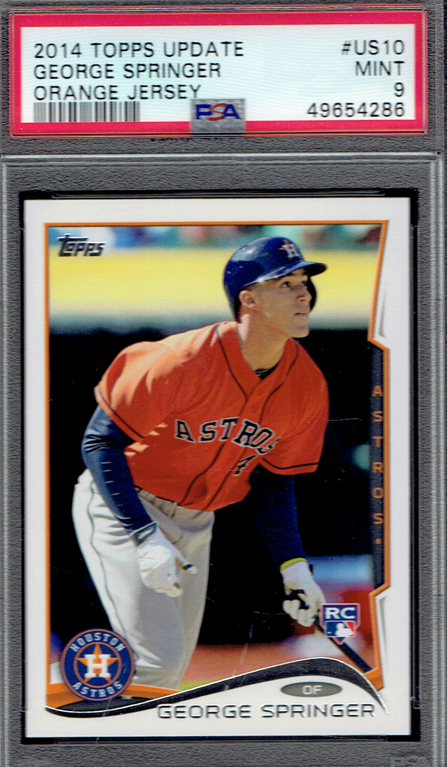 2014 Topps Update ORANGE JERSEY US10 George Springer RC. PSA 9 MINT. (4965-C).