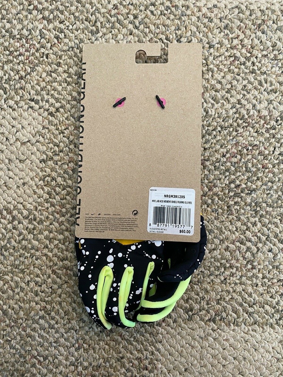 Nike Lab ACG Gloves Shield Running Yellow Black Stretch Tech $60