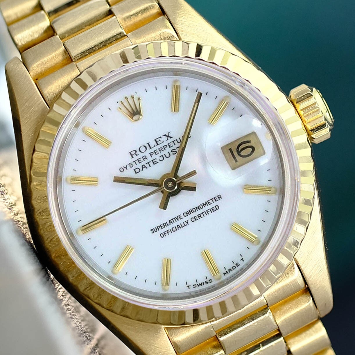 ROLEX DATEJUST LADIES 18K SOLID YELLOW GOLD PRESIDENT WATCH WHITE DIAL 69178.