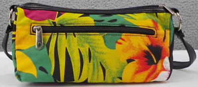 ALOHA MICRO BAG SMALL LIGHT TROPICAL FLORAL FAUX LEATHER STRAP ZIPPED POCKETS