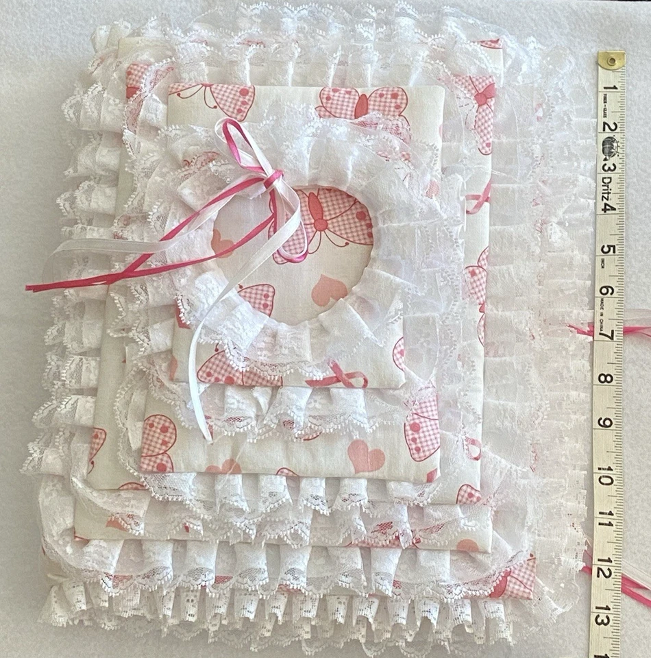 Libro álbum de fotos de tela de encaje mariposas y cintas acolchadas niveles 28 páginas hecho a mano Foto 4 de 4