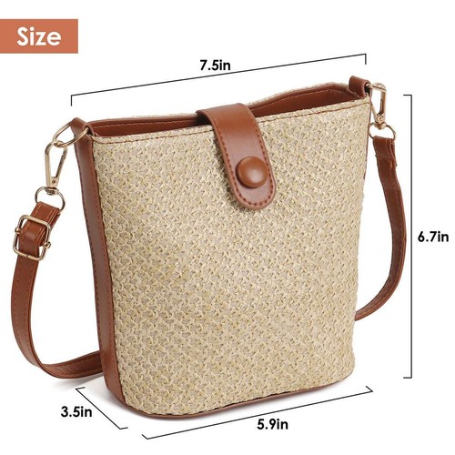 Wicker Woven Basket Bag + Bucket Rattan Women Handbag Beach Straw Tote Crossbody - Picture 8 of 15