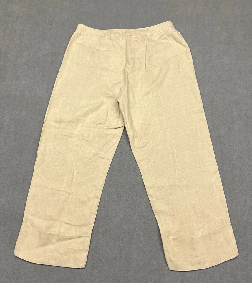 Pantalones capri de lino para mujer 10 beige tostado John Paul Richard Coastal Preppy Beach Foto 2 de 4
