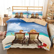 Enjoy Good Seaside Sun 3D Digital Print Bedding Duvet Quilt Cover Pillowcase