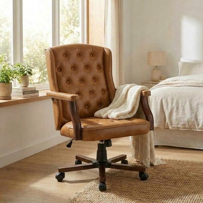Executive Desk Chair 7.6'' Thick Cushion Leather Ergonomic Home Desk Chair 350LBS
