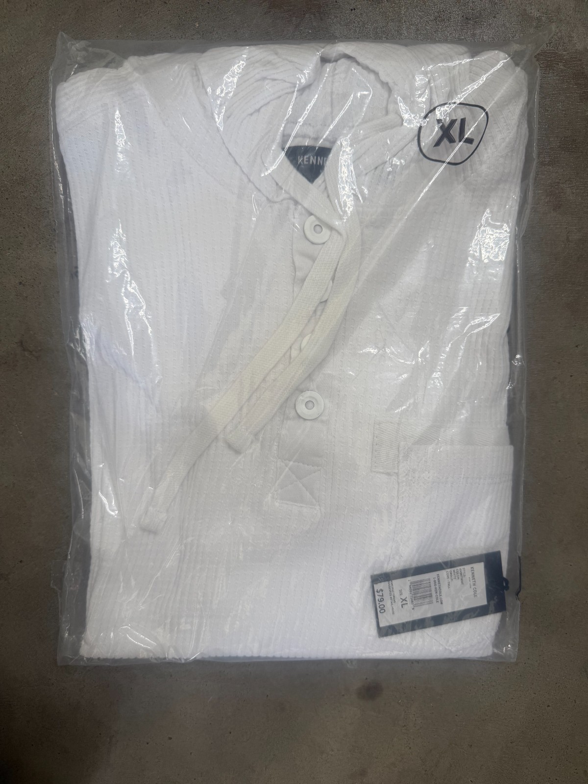 Kenneth Cole White Waffle Knit Hoodie NWT Henley Pullover MSRP 79.00 NIP - second product detail image