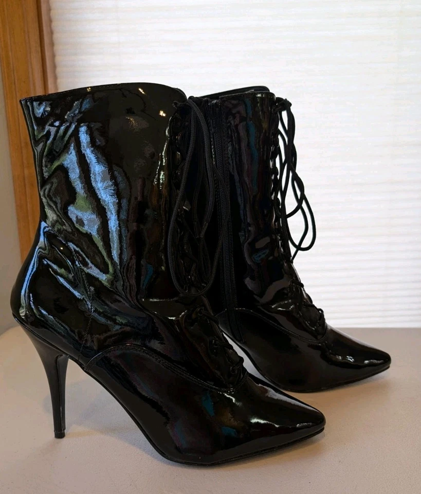 Black Patent Pointy Toe Boots High Heels Mens Drag Queen Crossdresser Womans 15 - Image 4 of 4