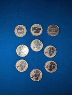 Pachisuro Japanese Slot Pachinko Coin Lot of 9 (3 unique) Victory Again & Fruit