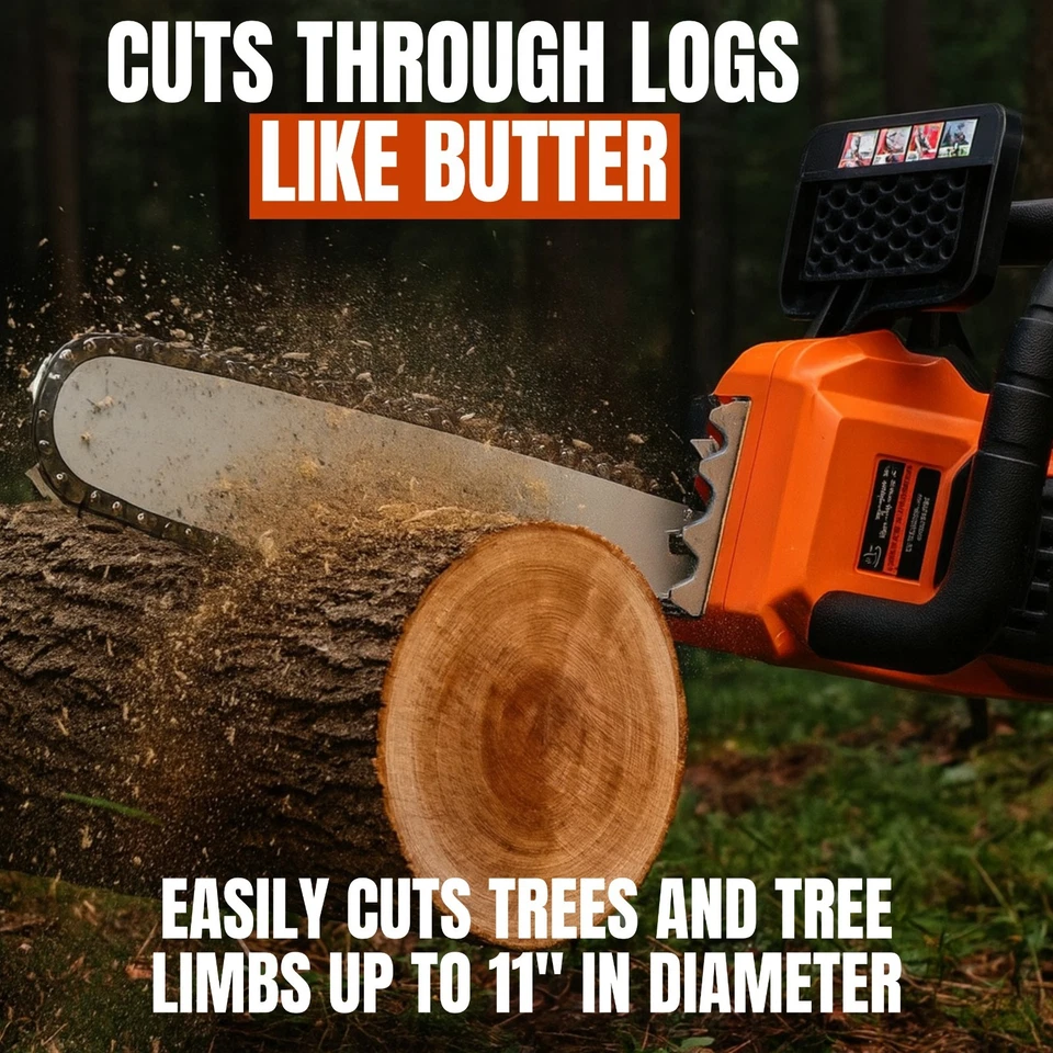 40V Cordless Chainsaw Electric 2x Battery & Charger 30cm 12" Brushless 6800RPM - Image 2 of 4