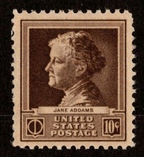 1940 Famous Americans Jane Addams Single 10c Postage Stamp, Sc# 878, MNH, OG