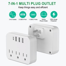 3 Outlet Extender 1800J Surge Protector With ...