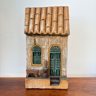 Vintage Hand Carved Wood Folk Art Miniature House Wall Decor Rustic Village