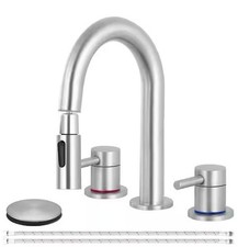 AKLFGN 8" Widespread 3-Hole Bathroom Faucet w/ Pull Out Sprayer Nickel