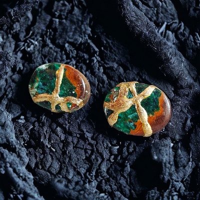 Chrysocolla Kintsugi Art Japanese Earrings Stud Unique Jewelry Mom Gift For Her